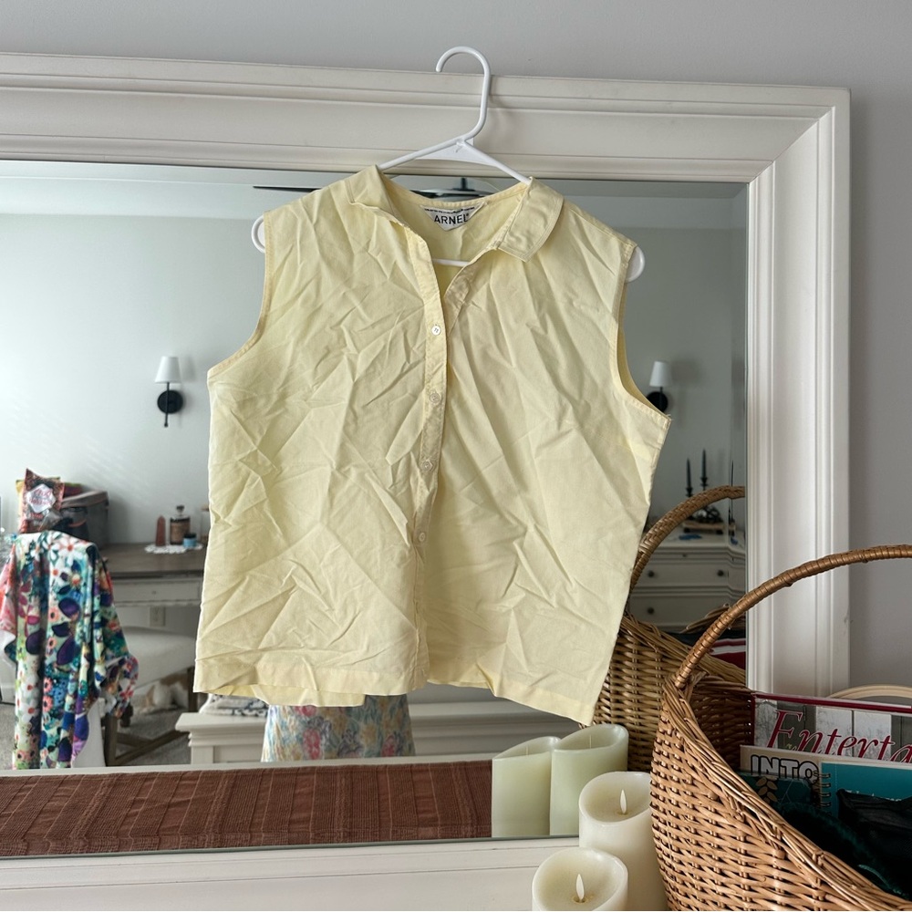 SOLD: Butter Yellow Sleeveless Button-Down Top